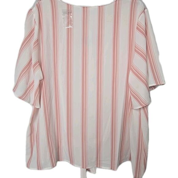 LUSH Krisantha Tie-Front Button Batwing Blouse Coral White Stripe Plus 3X New - Picture 5 of 6
